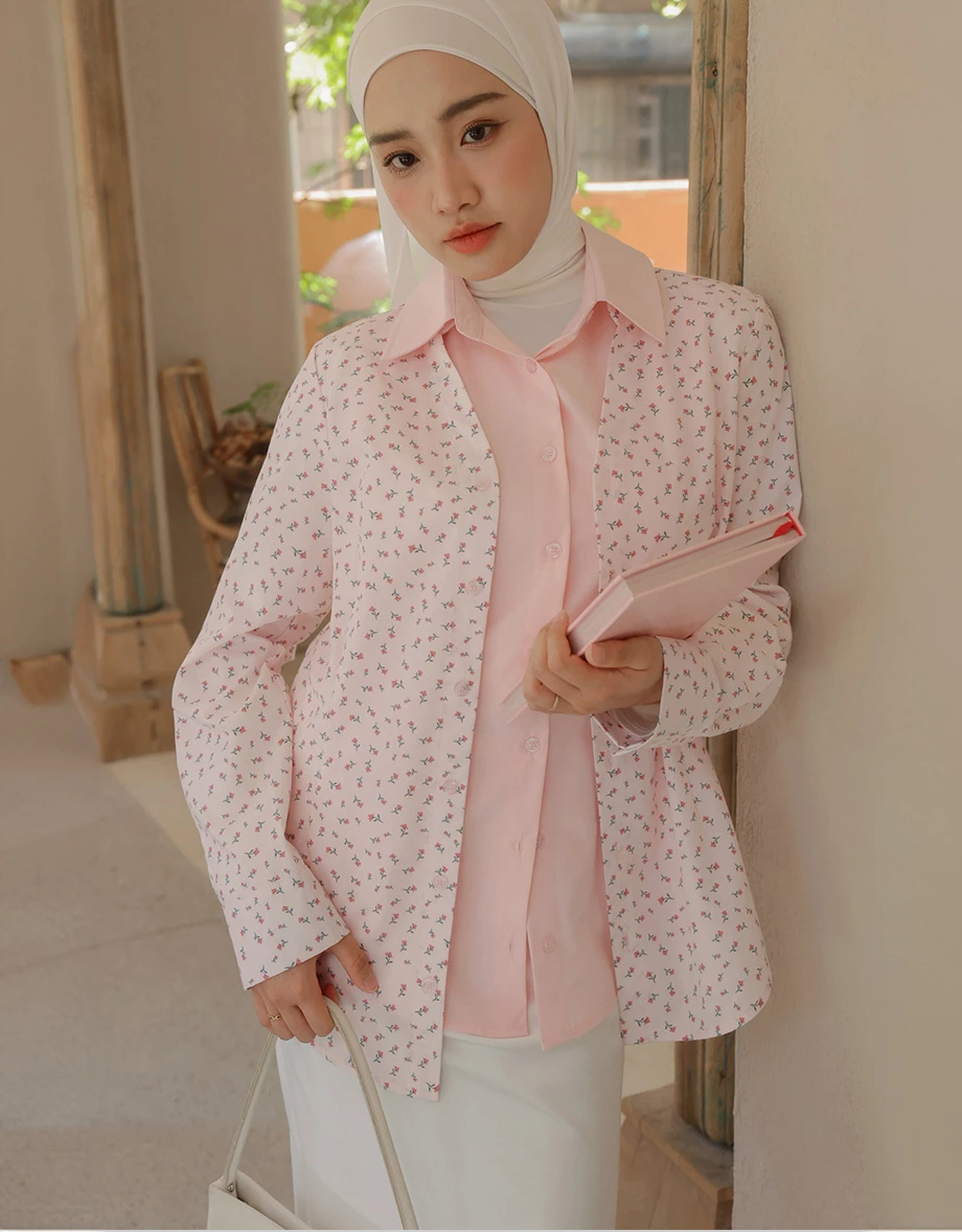 【SABRINA Design】Floral Print Button Down Cardigan and Sleeveless Collared Shirt Blouse Set Wear