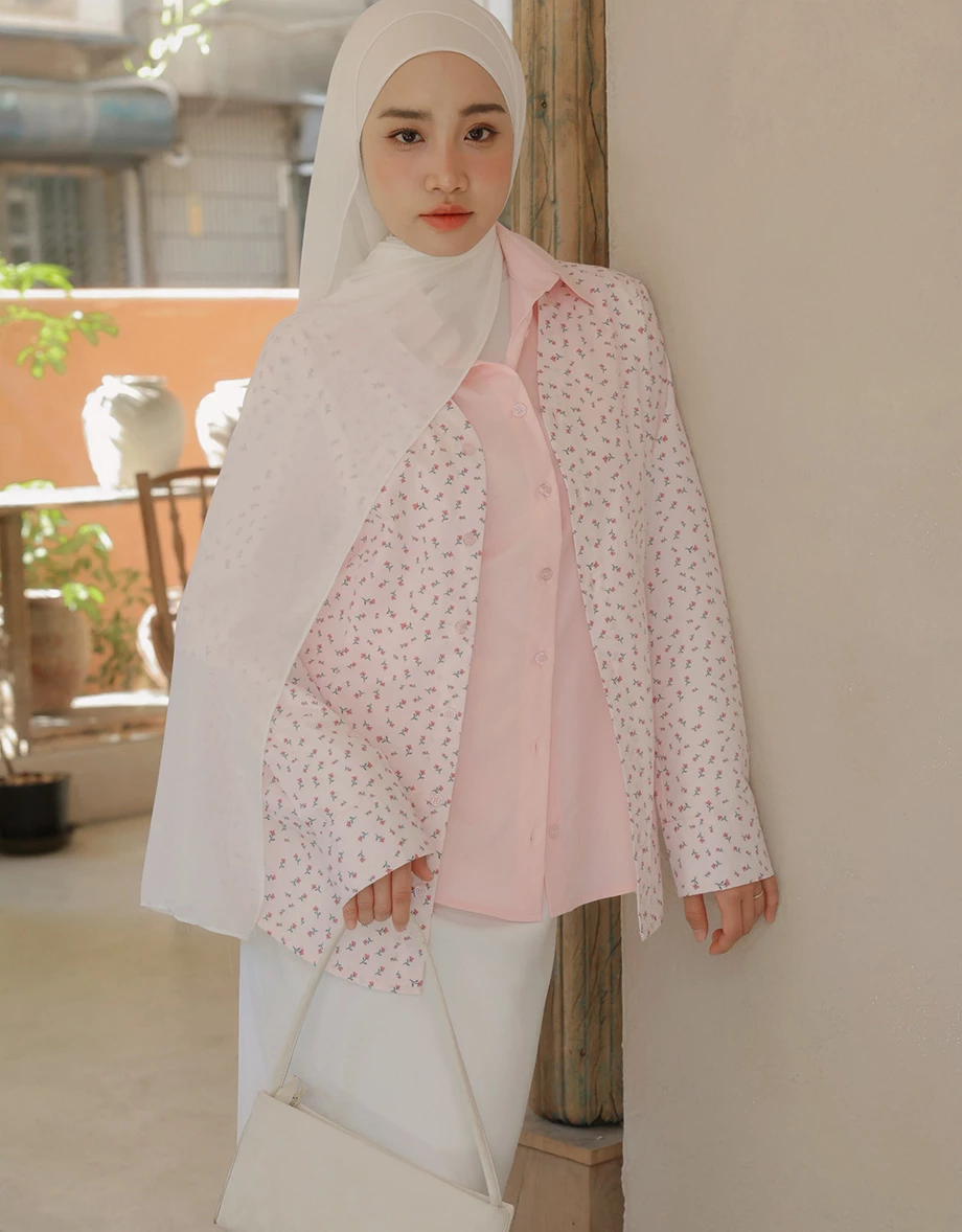 【SABRINA Design】Floral Print Button Down Cardigan and Sleeveless Collared Shirt Blouse Set Wear