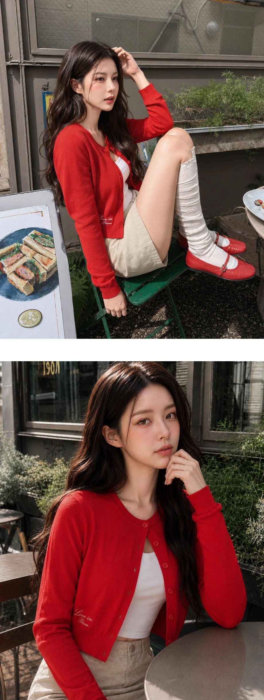 Slogan Embroidered Round Neck Button Up Knit Cardigan Slogan Embroidered Round Neck Button Up Knit Cardigan