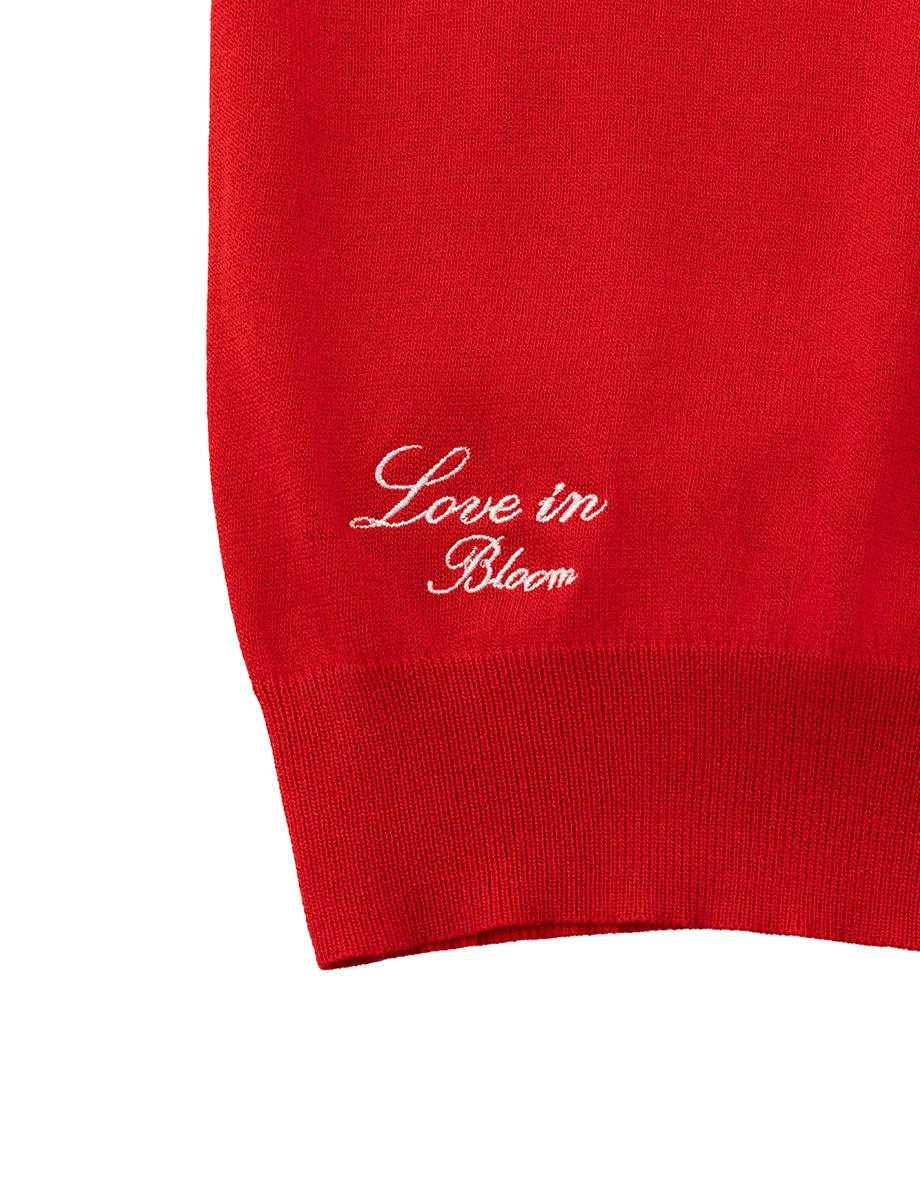 Slogan Embroidered Round Neck Button Up Knit Cardigan Slogan Embroidered Round Neck Button Up Knit Cardigan