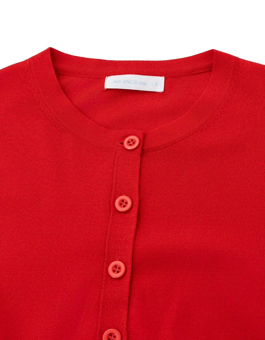 Slogan Embroidered Round Neck Button Up Knit Cardigan Slogan Embroidered Round Neck Button Up Knit Cardigan