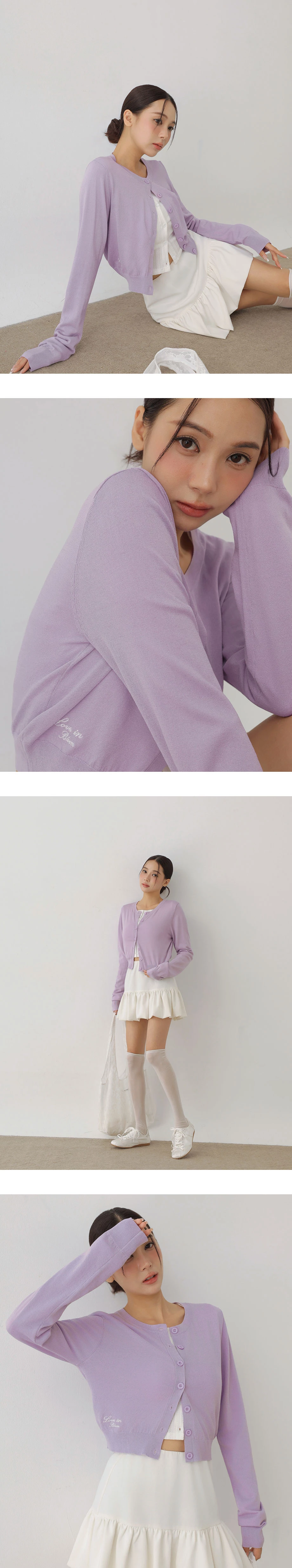 Slogan Embroidered Round Neck Button Up Knit Cardigan Slogan Embroidered Round Neck Button Up Knit Cardigan