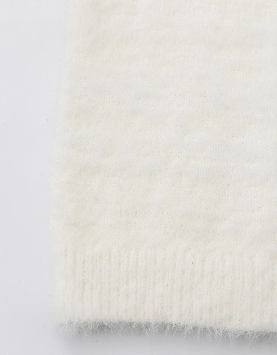 蝴蝶結刺繡圓領短版毛絨針織背心