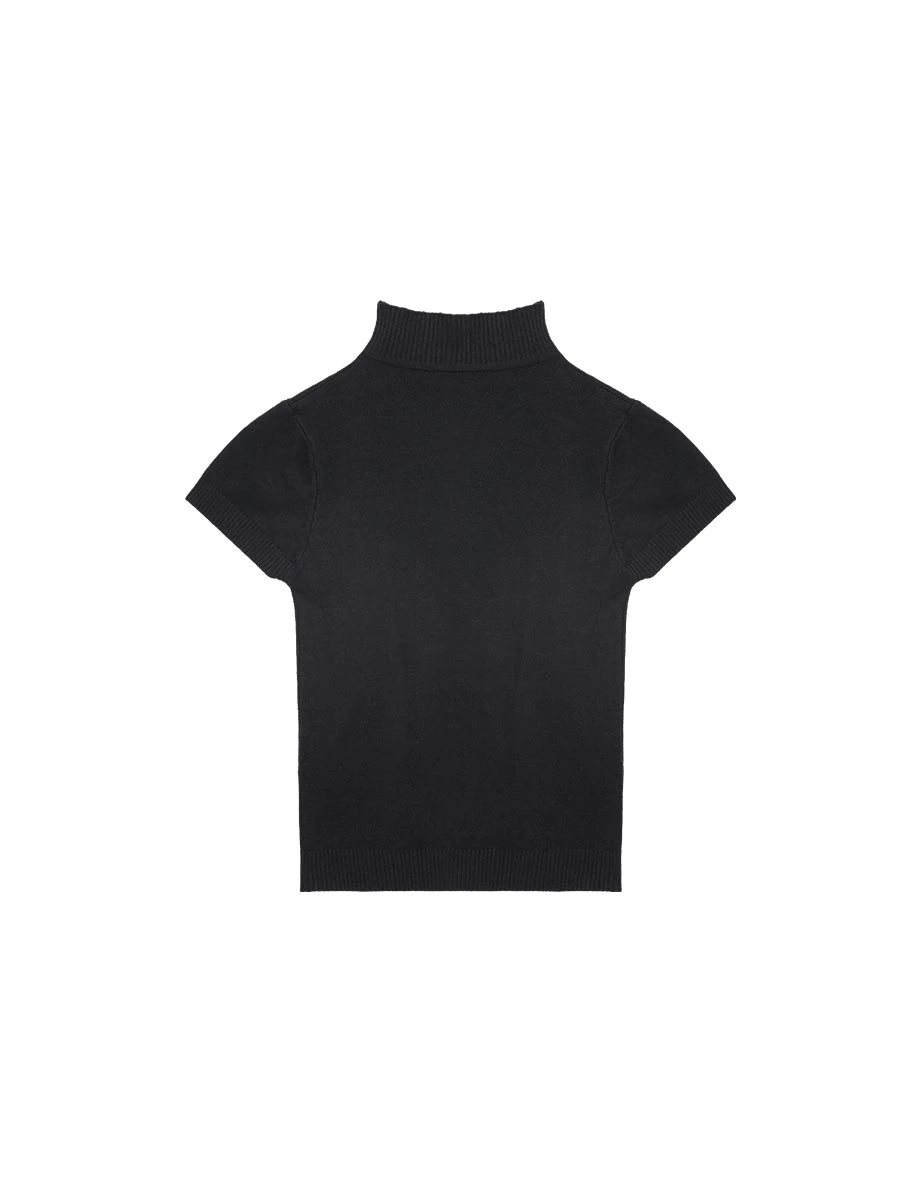 Mock Neck Cap Sleeve Short Sleeve Fitted Knit Top