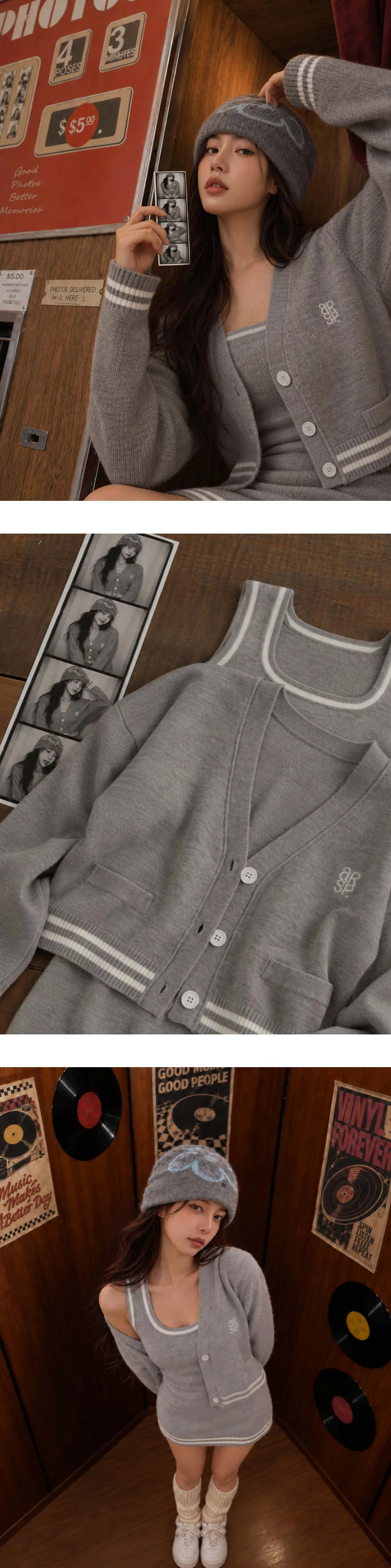 AIR SPACE Logo Embroidered V Neck Contrast Stripe Trim Cropped Knit Cardigan AIR SPACE Logo Embroidered V Neck Contrast Stripe Trim Cropped Knit Cardigan