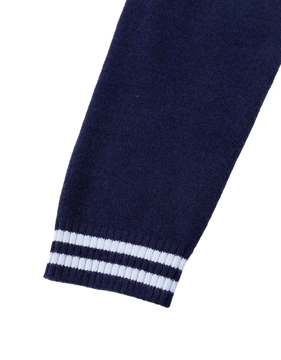 AIR SPACE Logo Embroidered V Neck Contrast Stripe Trim Cropped Knit Cardigan AIR SPACE Logo Embroidered V Neck Contrast Stripe Trim Cropped Knit Cardigan