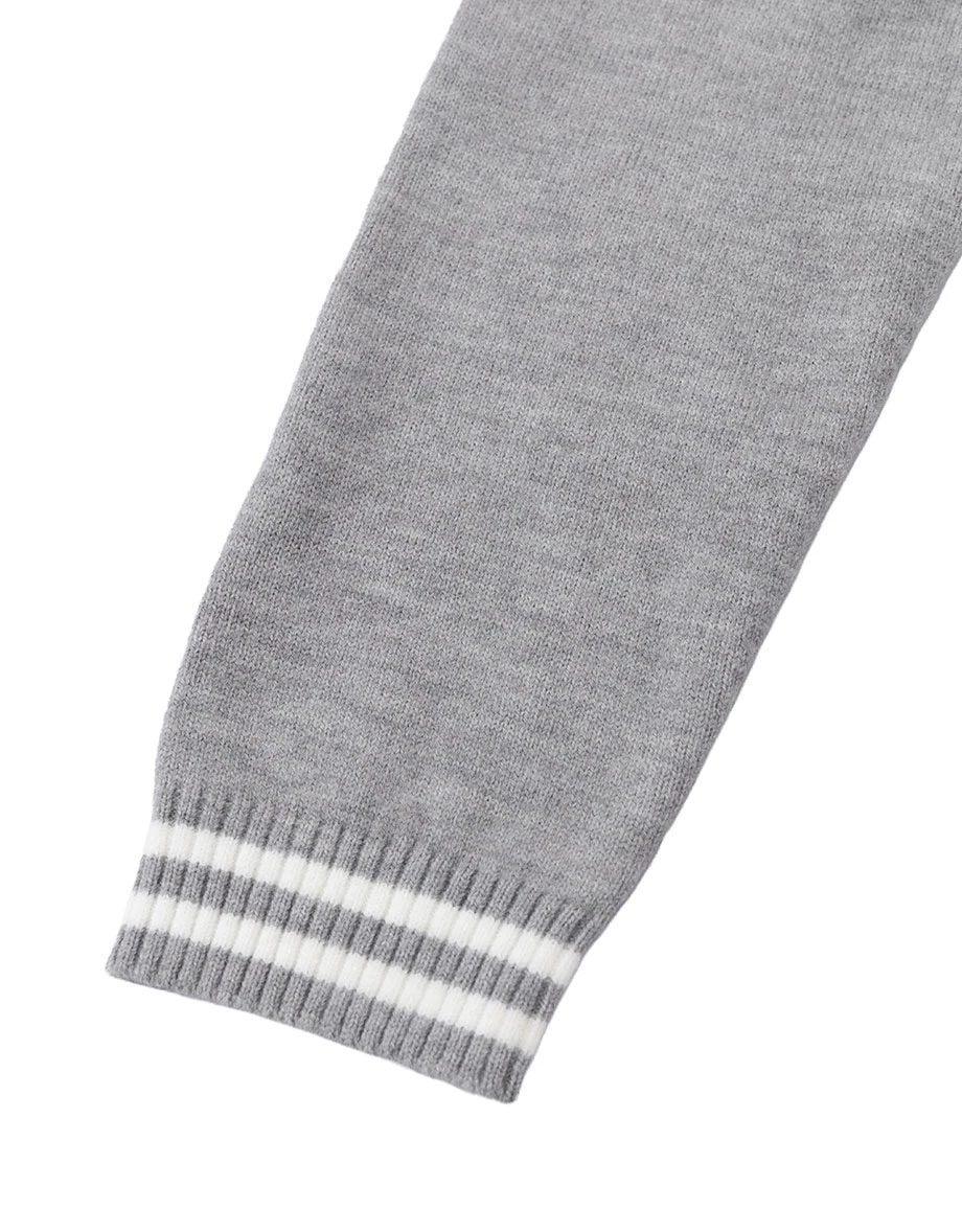 AIR SPACE Logo Embroidered V Neck Contrast Stripe Trim Cropped Knit Cardigan AIR SPACE Logo Embroidered V Neck Contrast Stripe Trim Cropped Knit Cardigan