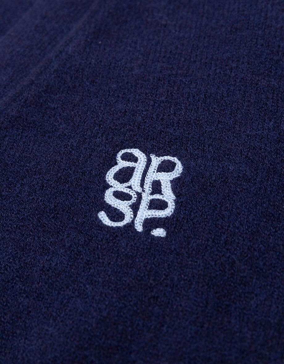 AIR SPACE Logo Embroidered V Neck Contrast Stripe Trim Cropped Knit Cardigan AIR SPACE Logo Embroidered V Neck Contrast Stripe Trim Cropped Knit Cardigan