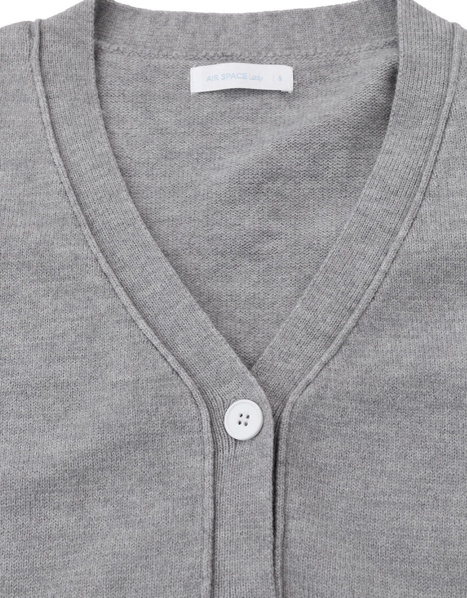 AIR SPACE Logo Embroidered V Neck Contrast Stripe Trim Cropped Knit Cardigan AIR SPACE Logo Embroidered V Neck Contrast Stripe Trim Cropped Knit Cardigan