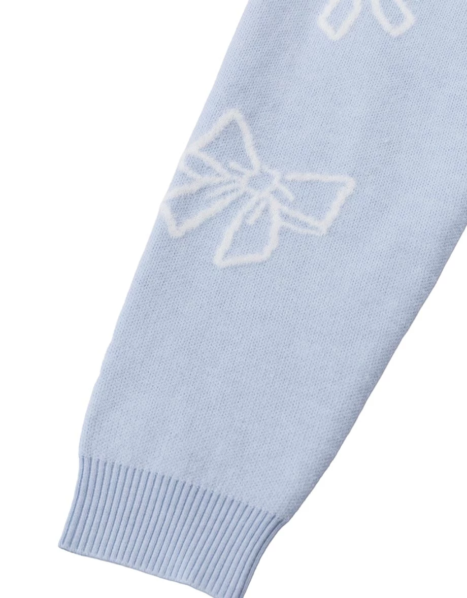 Allover Bow Jacquard V Neck Oversized Knit Sweater Allover Bow Jacquard V Neck Oversized Knit Sweater