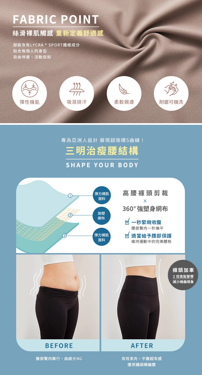 裸感翹臀塑腹高腰運動長褲